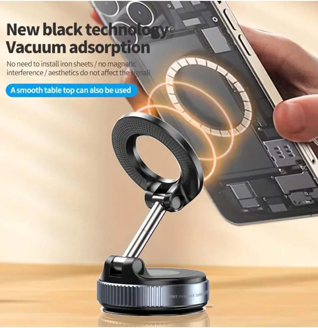 Magnetisk telefonholder med vakuum-sugekop, bilholder med 360° rotation