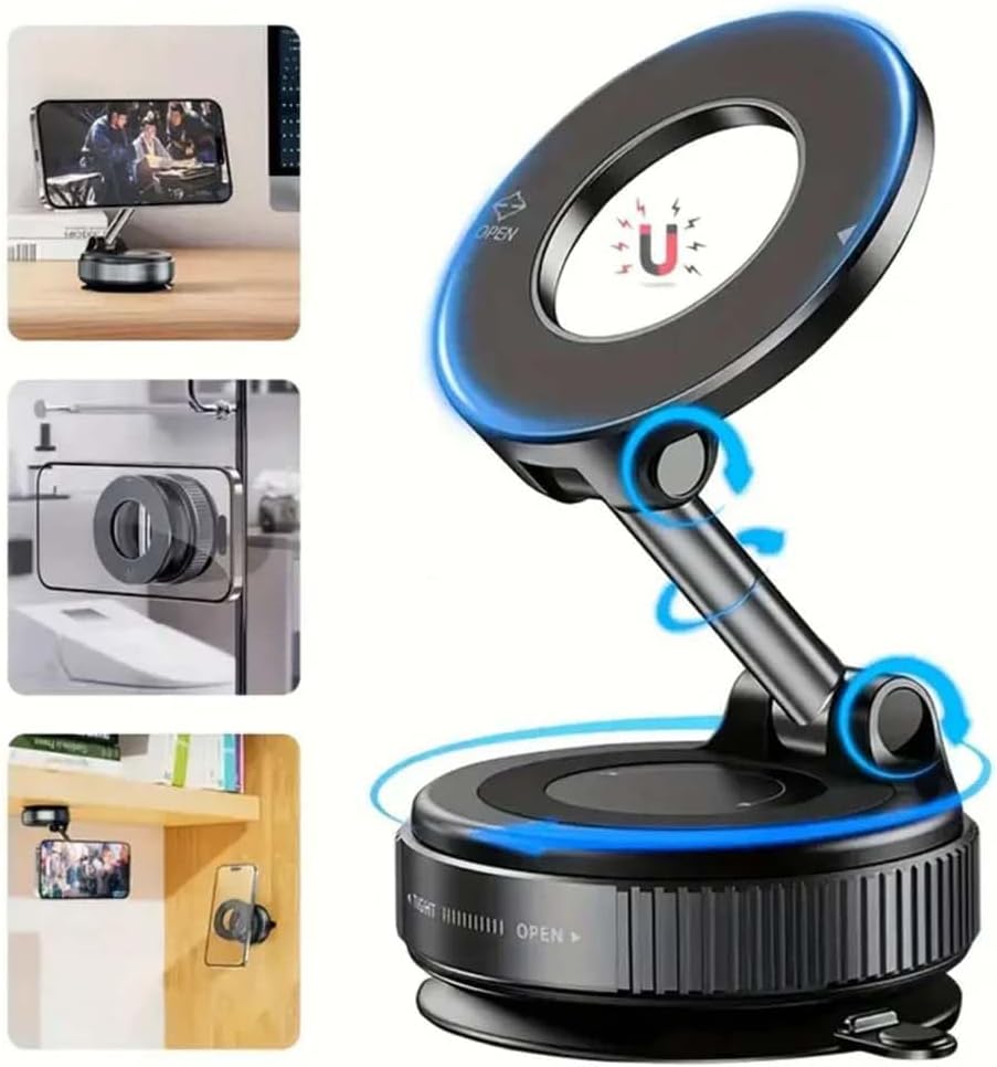 Magnetisk telefonholder med vakuum-sugekop, bilholder med 360° rotation