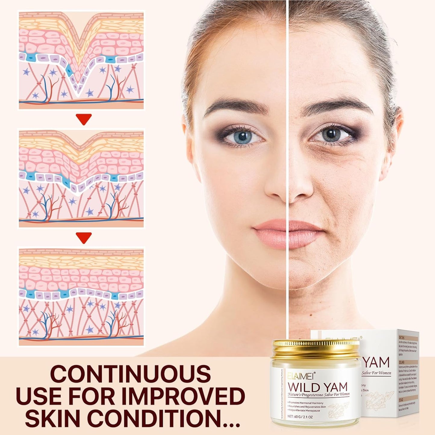 Wild Yam Cream Organic For Hormone Balance,Wild Yam Root Cream Skin Moisturizer, Relief for Dry Skin,