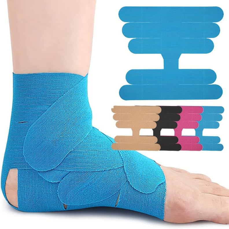 Cerotto Kinesiologico per Caviglia, Nastro Elastico Premium in Cotone Originale per Attività Sportive