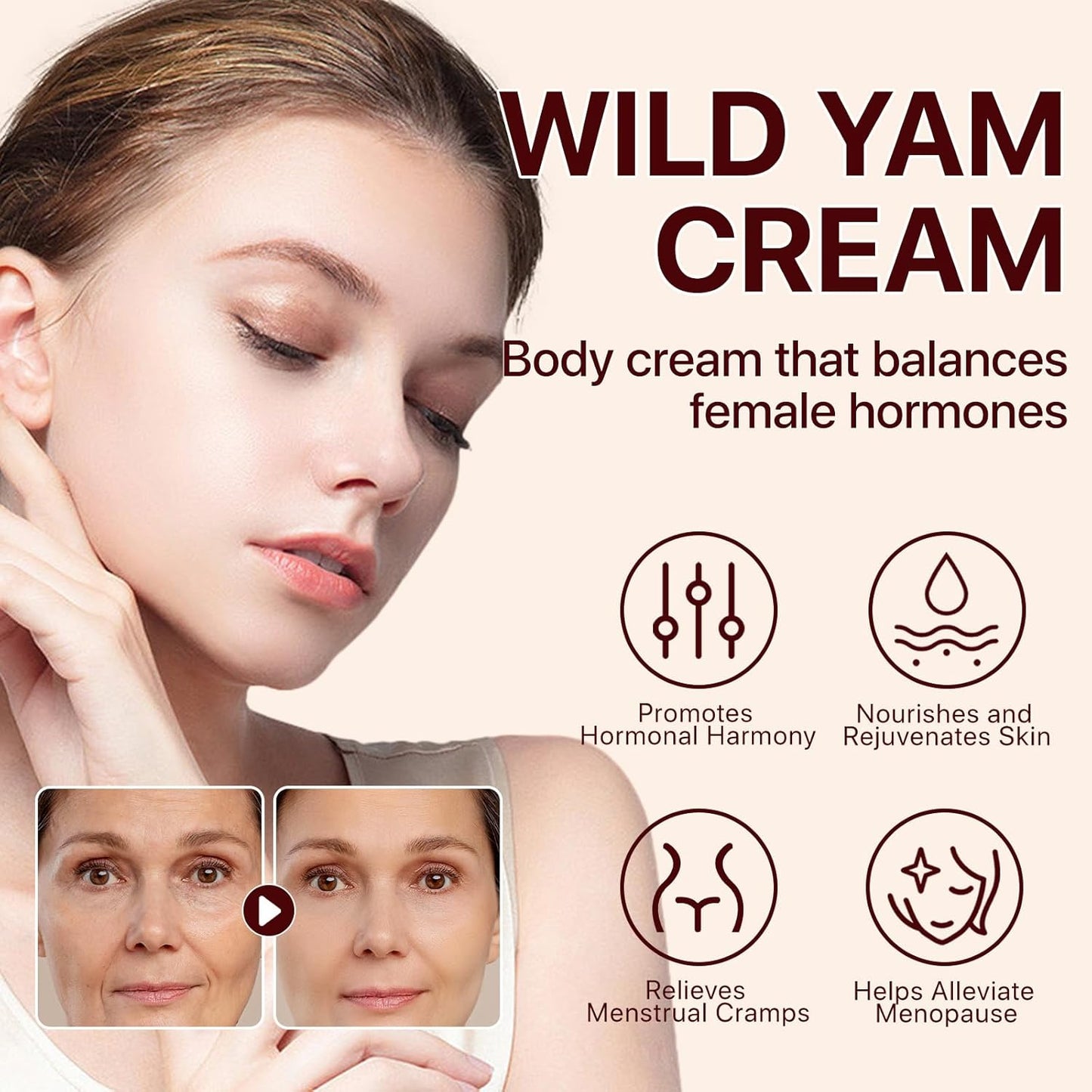 Crema biologica di igname selvatico per l’equilibrio ormonale, crema idratante alla radice di igname selvatico, sollievo per la pelle secca.