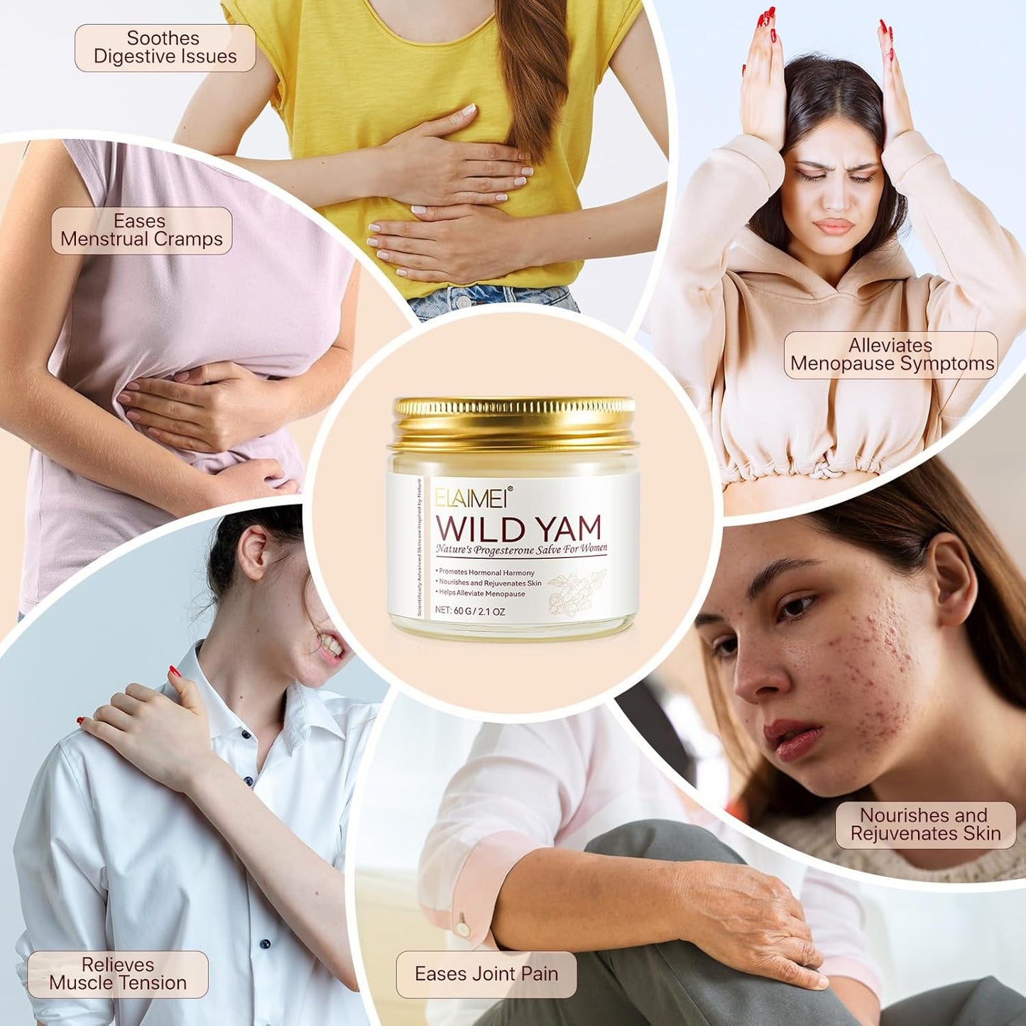 Crema biologica di igname selvatico per l’equilibrio ormonale, crema idratante alla radice di igname selvatico, sollievo per la pelle secca.